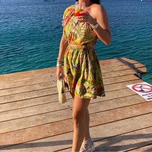 Farm Rio macaw leaves mini dress